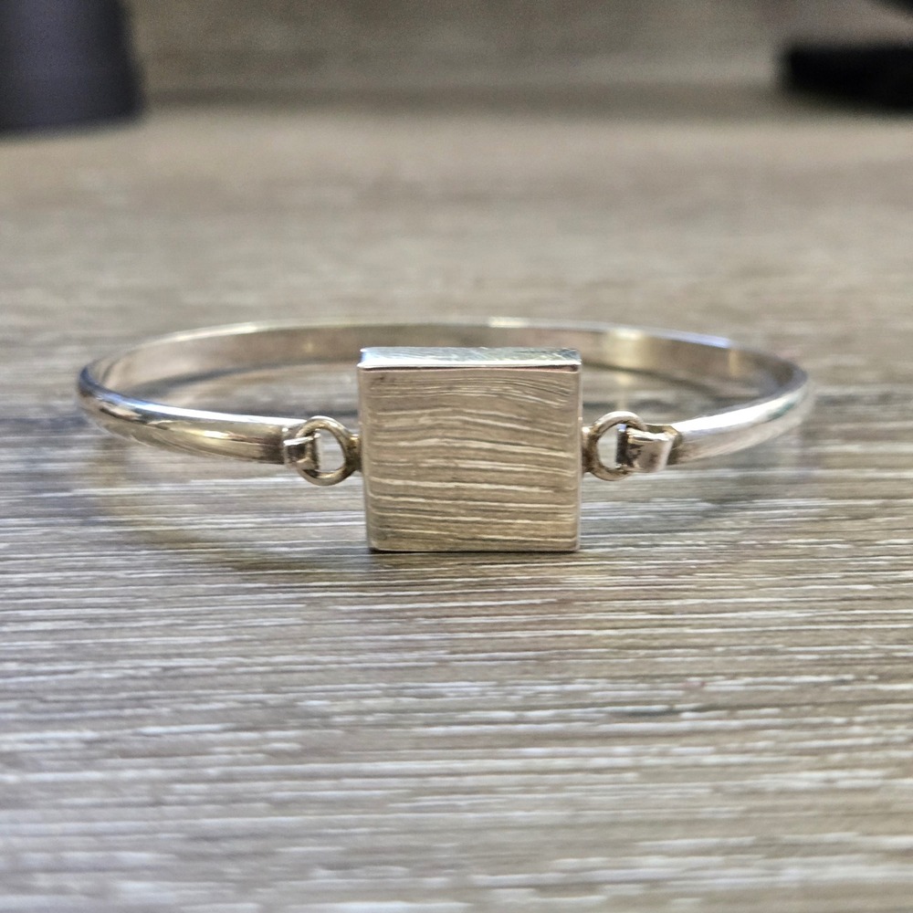 Vintage Mexico 925 Sterling Silver Square Textured‎ Bangle Bracelet 6.5"